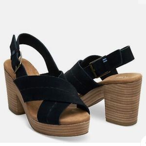 NWOT Toms Sandals Womens 9 Ibiza Platform Slingback Black Block Heels